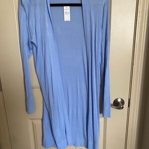 LOFT Women's Light Blue Ribbed Cardigan